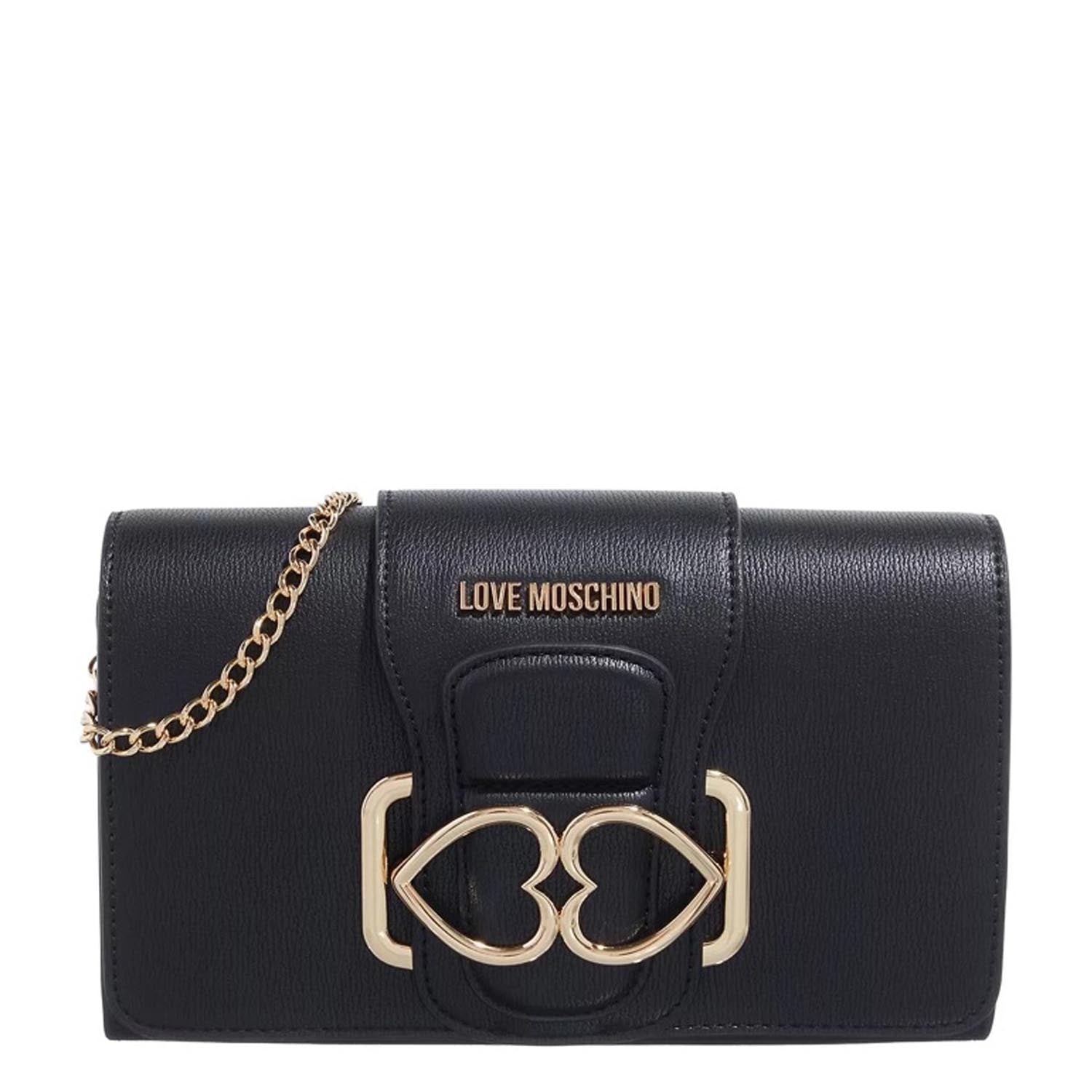 LOVE MOSCHINO LOGO PLAQUE BLACK CHAIN CROSSBODY BAG lovebycomo